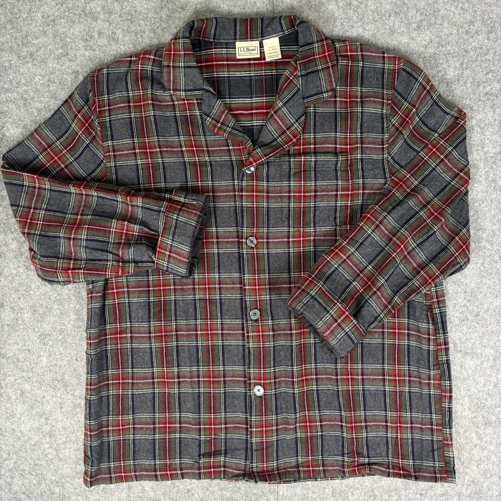 LL Bean Shirt Mens Small Red Plaid Pajama Top Button Up Long Sleeve Flannel